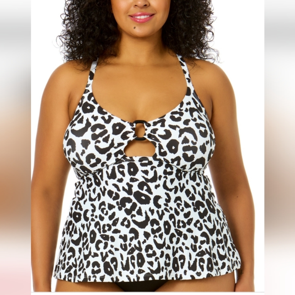 Anne Cole Black and White Leopard Bikini Top